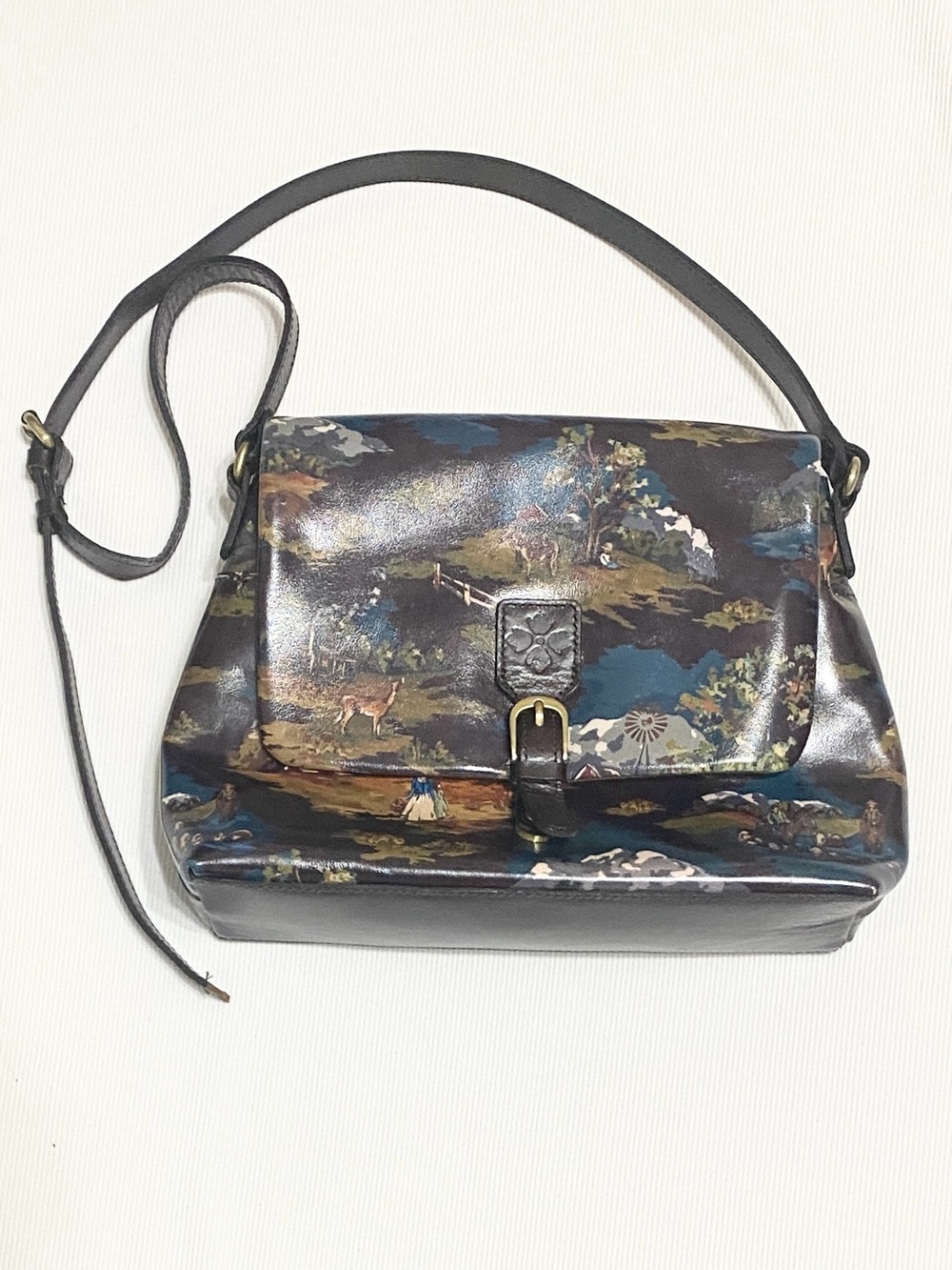 Patricia Nash Montana Prairie Skies Print Leather Crossbody Bag Chocolate